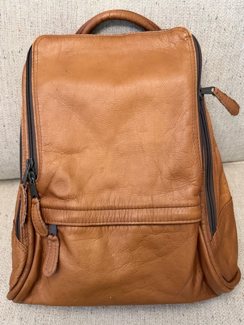 latico Vintage Cognac Leather Backpack with Dark Zippers